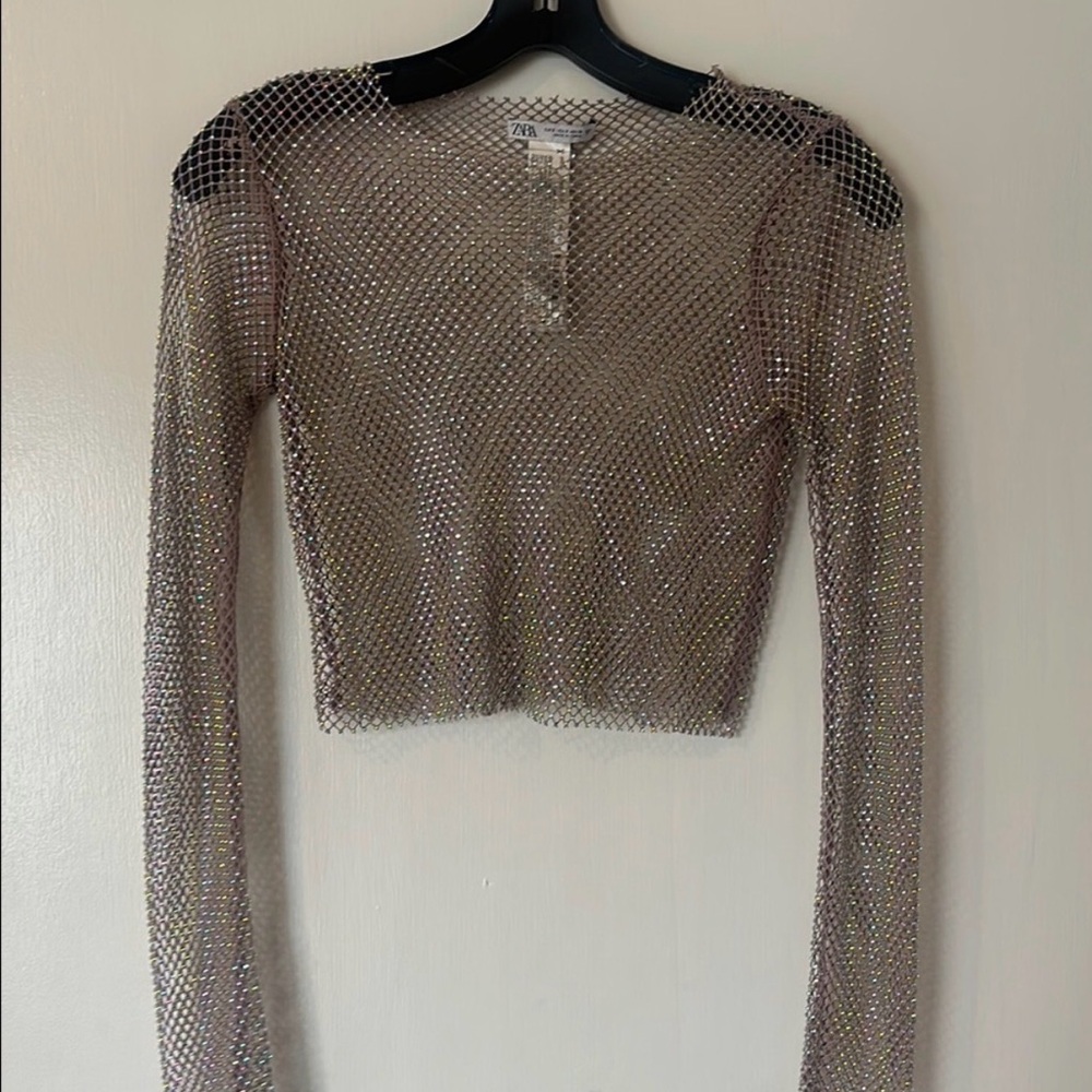 Zara Women's Sparkling Mesh Crop Top